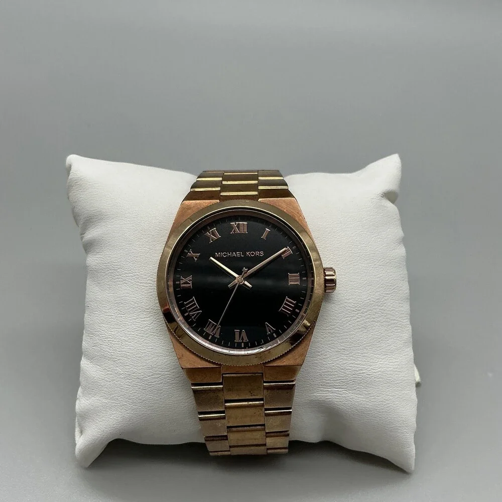 Michael Kors MK-5937 Womens Watch 38mm Black Dial Gold Tone New Battery 8